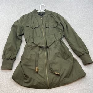Forever 21 Parka Jacket Womens Medium Olive Green Long Sleeve Zip Up Casual